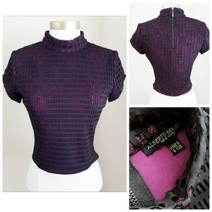 Alberto Malaki Black and Fuschia Cutout Mesh Top